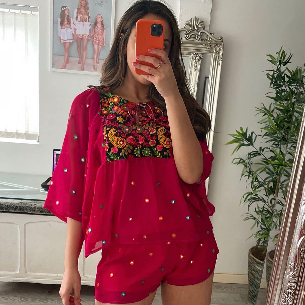 Mirrorwork style embroidered Kaftan