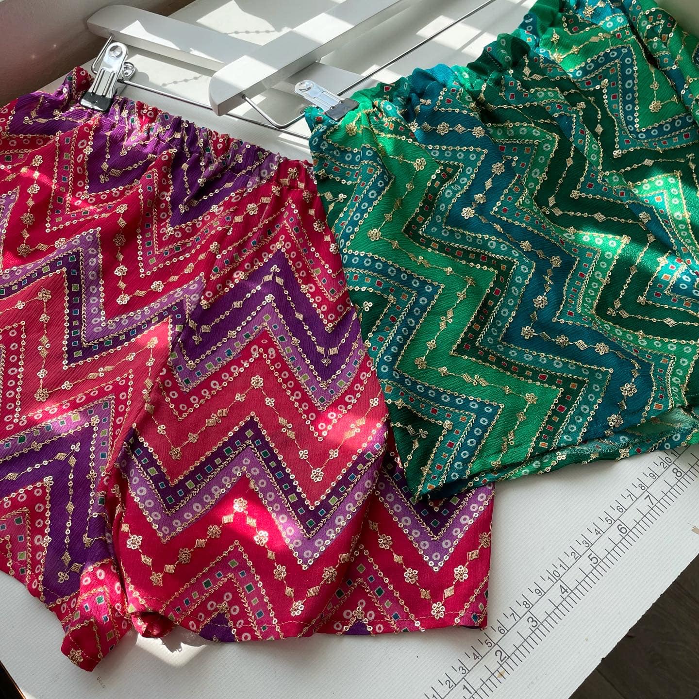 Green Embroidered beach shorts