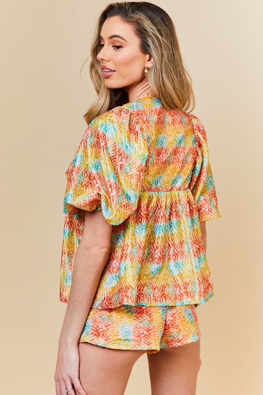 Orange IKAT Mirrorwork Kaftan Top