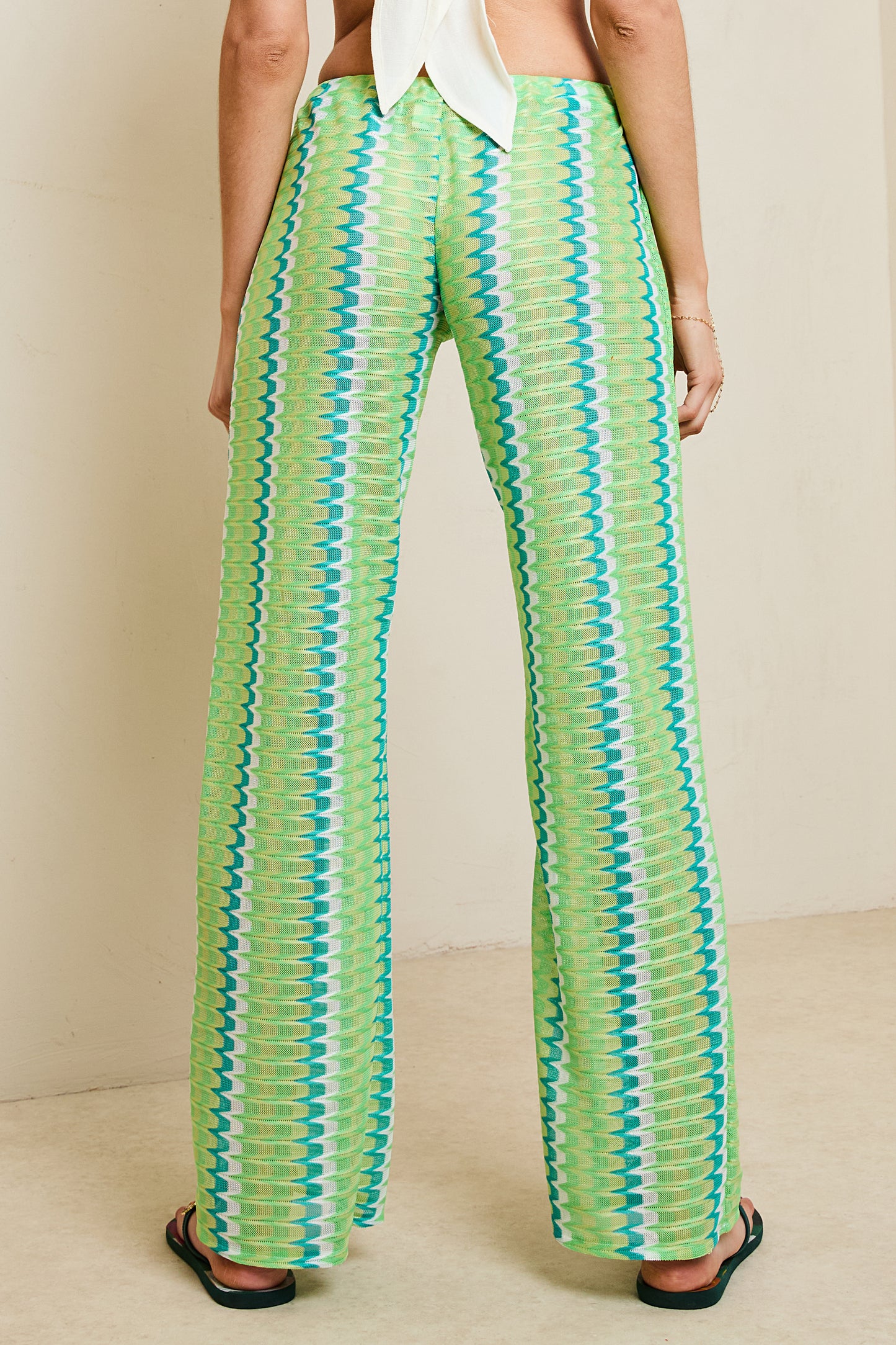 Lime Wave Knit Flares