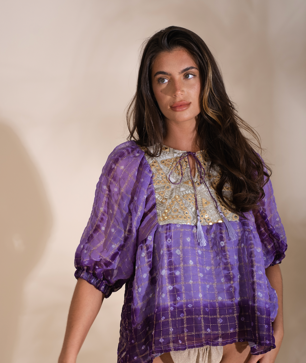 Purple Vintage Sari Kaftan Top