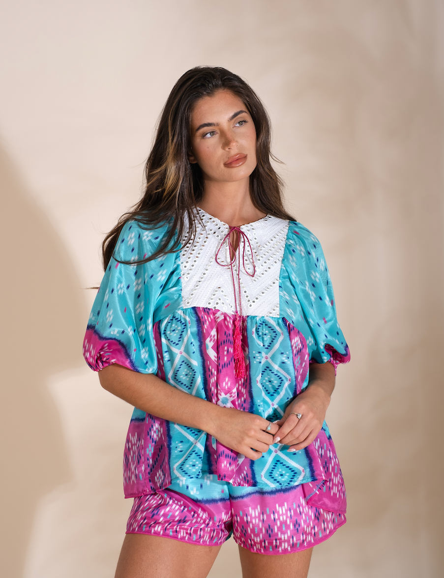 Pastel Sari Kaftan Top
