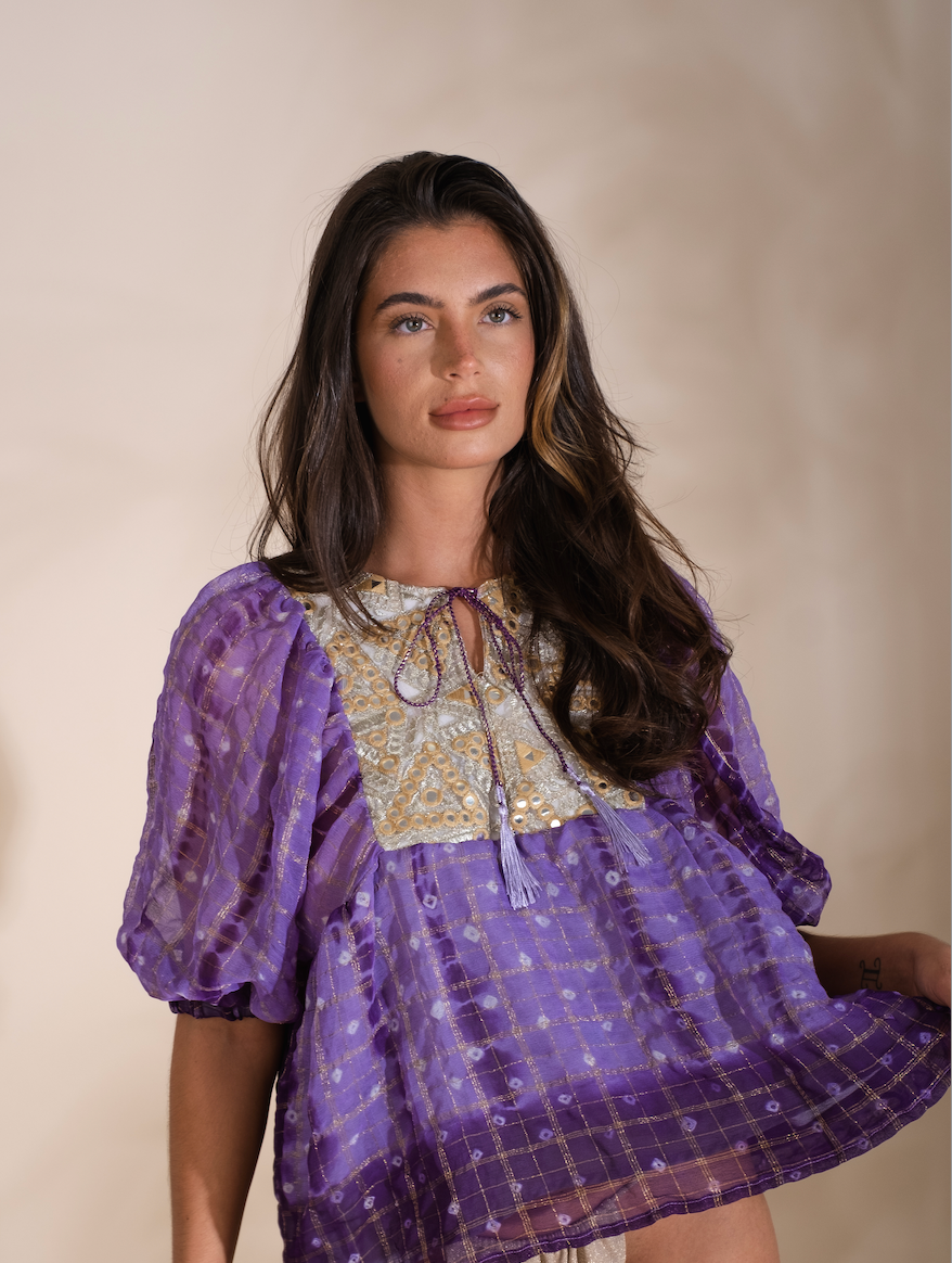 Purple Vintage Sari Kaftan Top