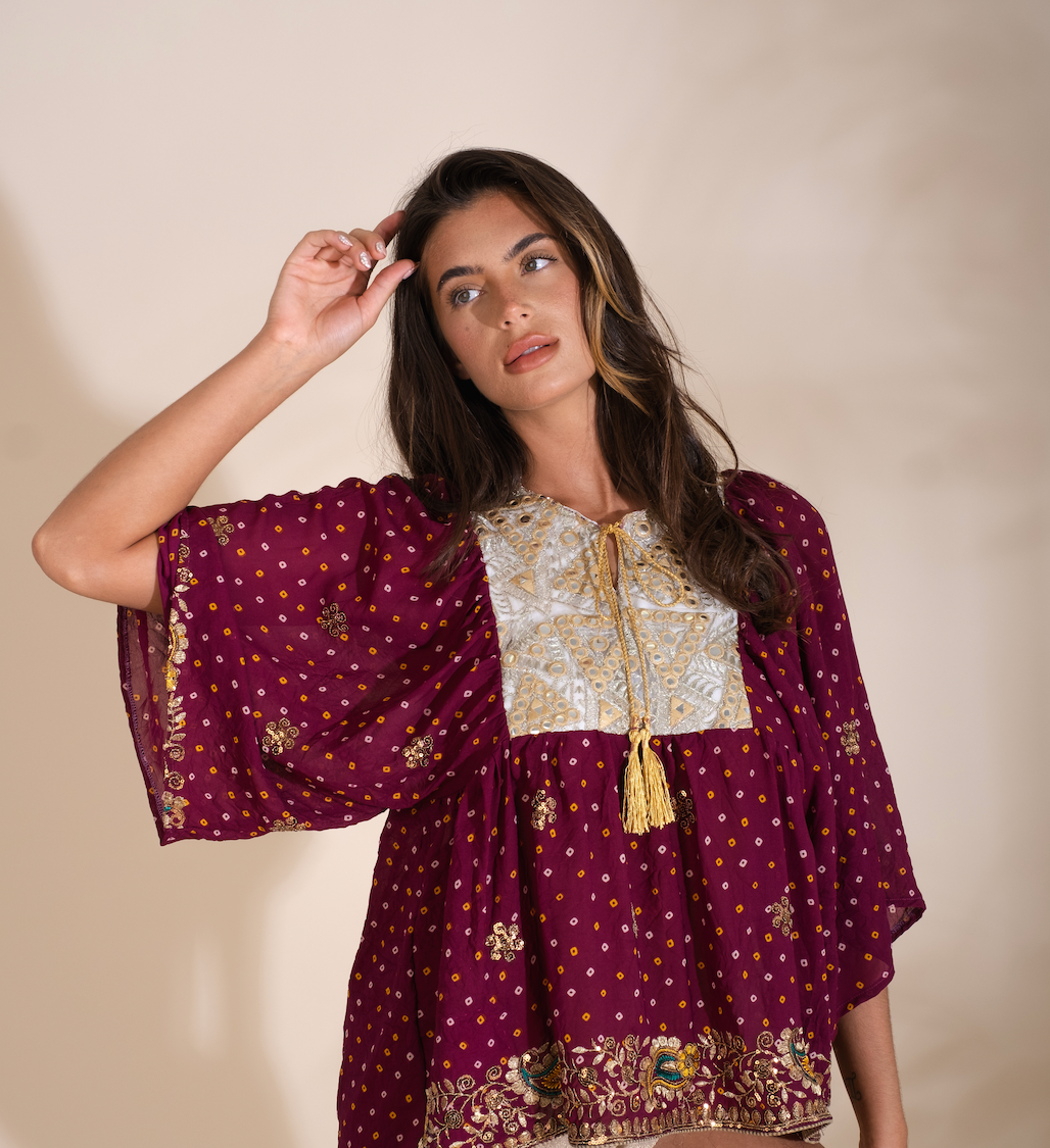 Gold Embellished Sari Kaftan Top