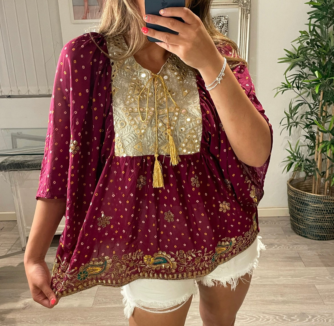 Gold Embellished Sari Kaftan Top