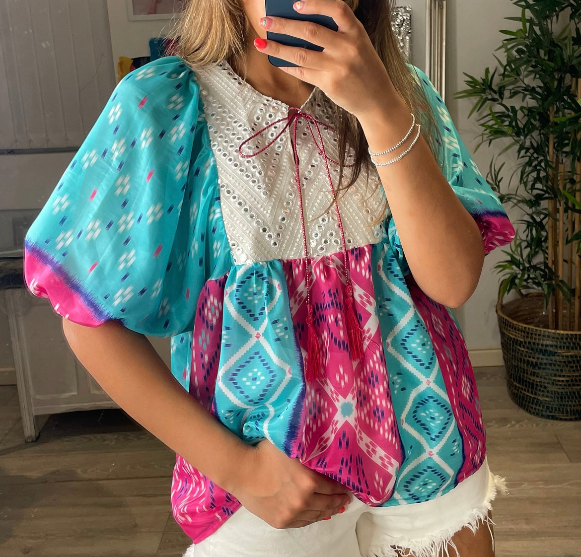 Pastel Sari Kaftan Top