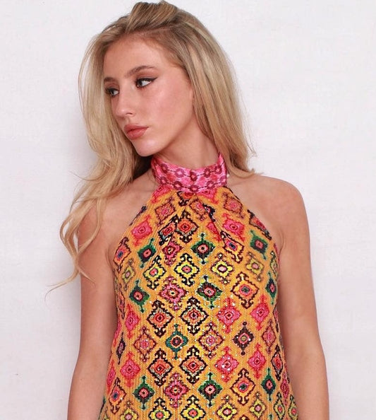 Embroidered aztec halter top
