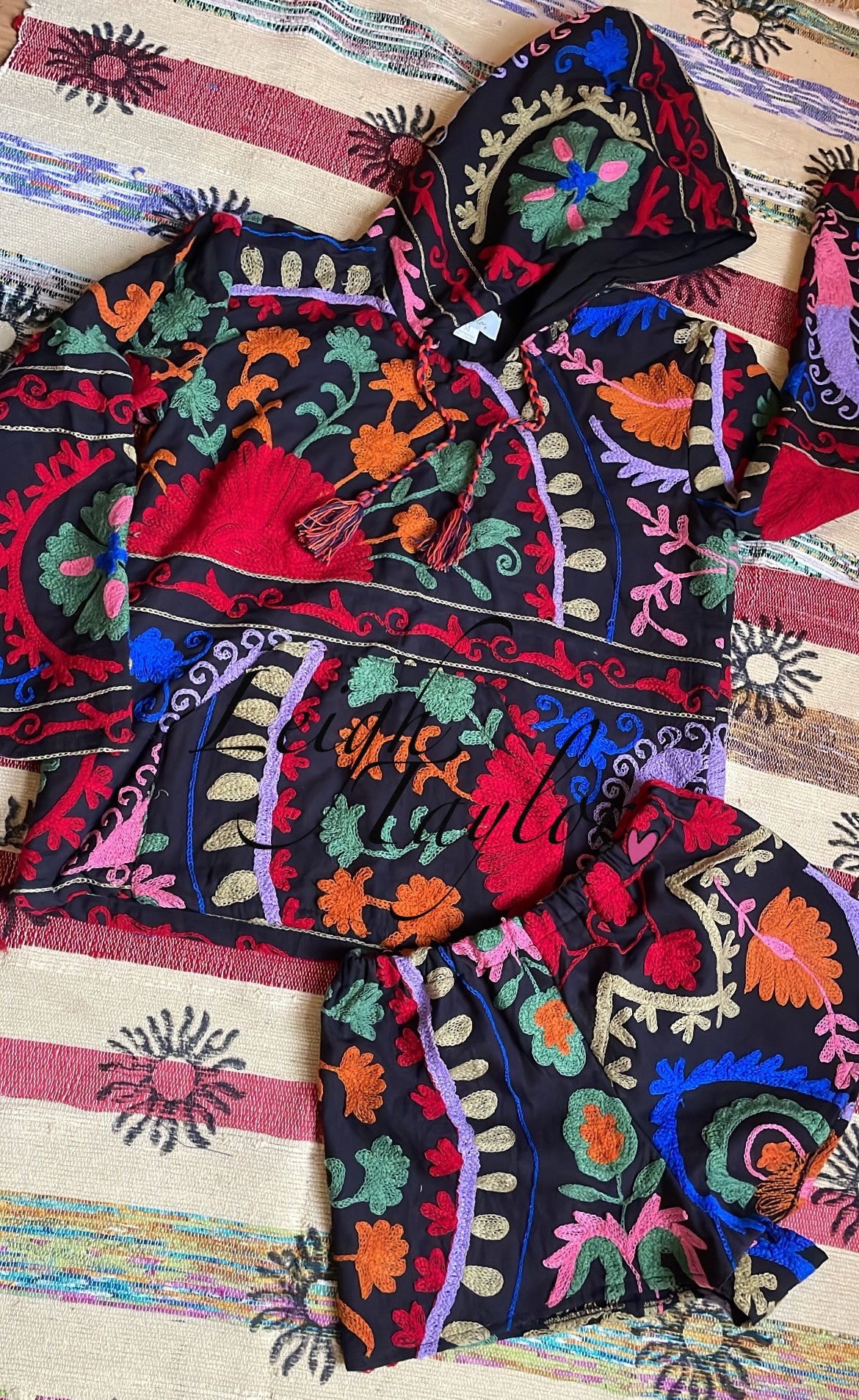 Black Suzani Shorts