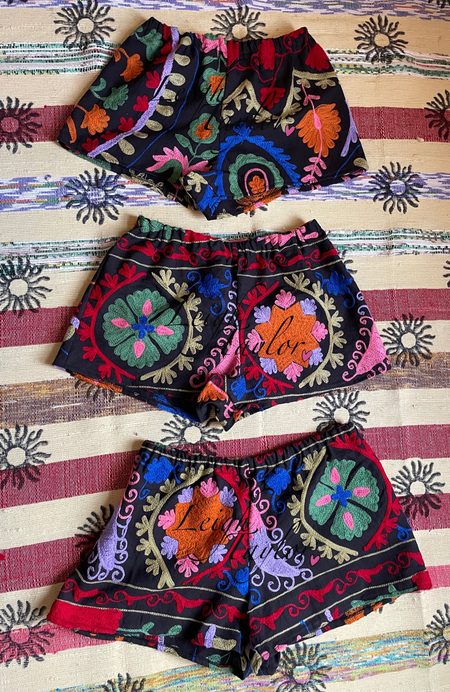 Black Suzani Shorts