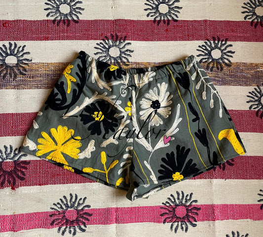Green Wildflower Suzani Shorts