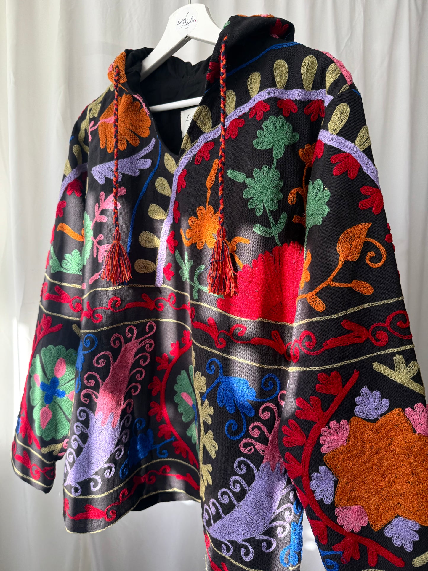Black Suzani Hoody (With Linning & tassel tie)