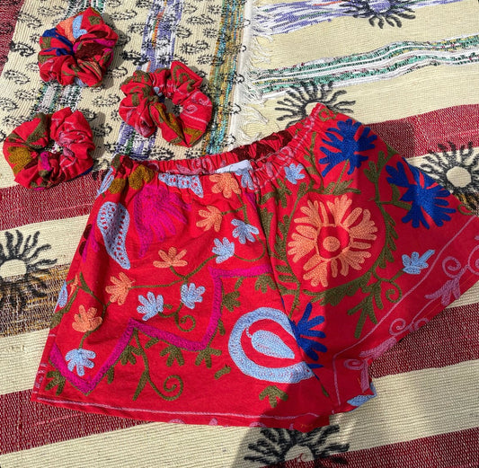Red Suzani Shorts