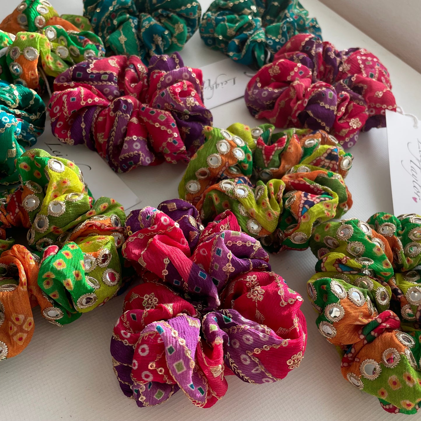 Blue Phulkari Wool Scarf & Scrunchie Set