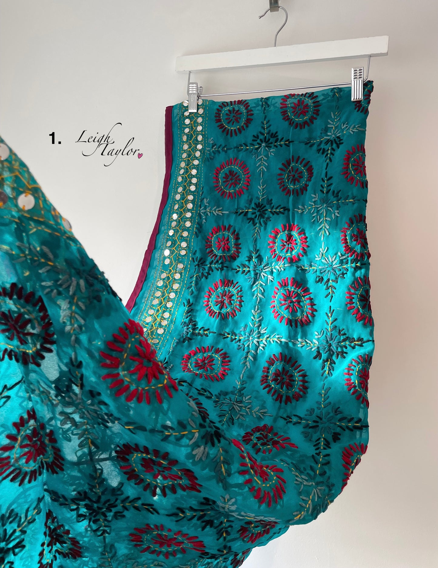 Blue Phulkari Wool Scarf & Scrunchie Set