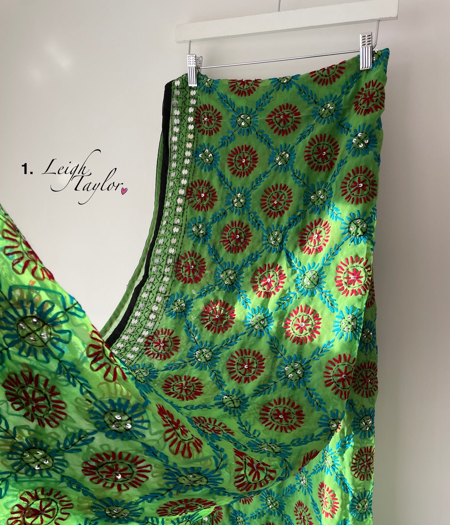 Green Phulkari Wool Scarf & Scrunchie Set