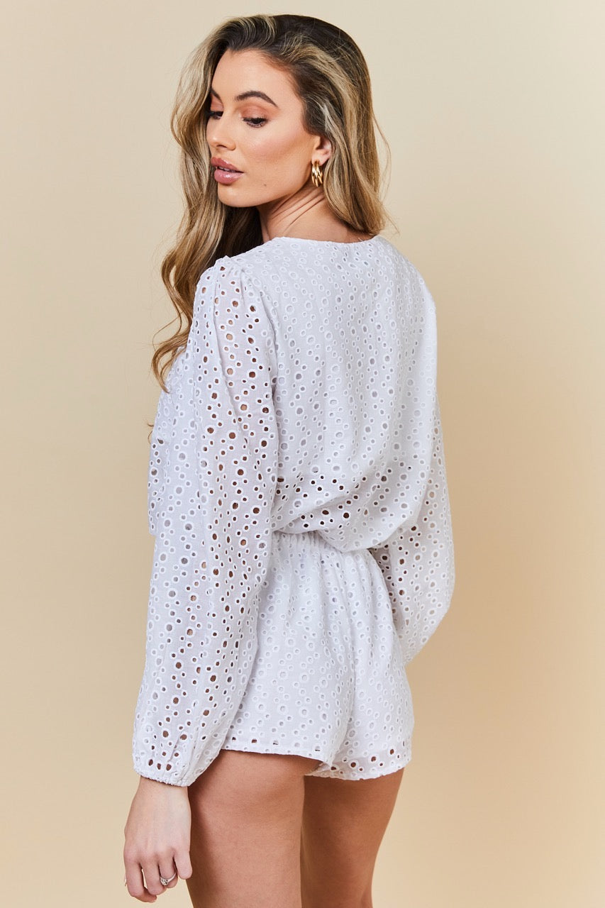 White Crochet Florence Shorts