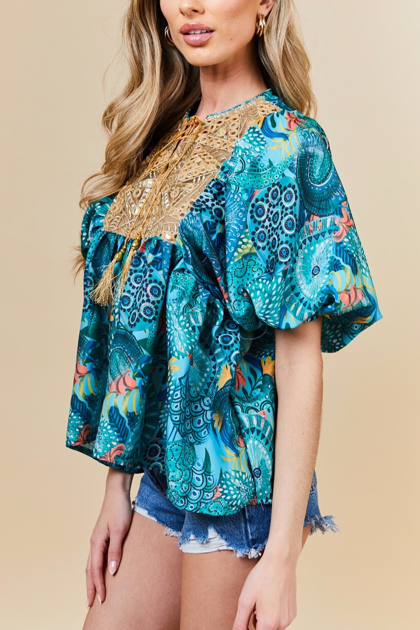 Turquoise Aurora Kaftan Top