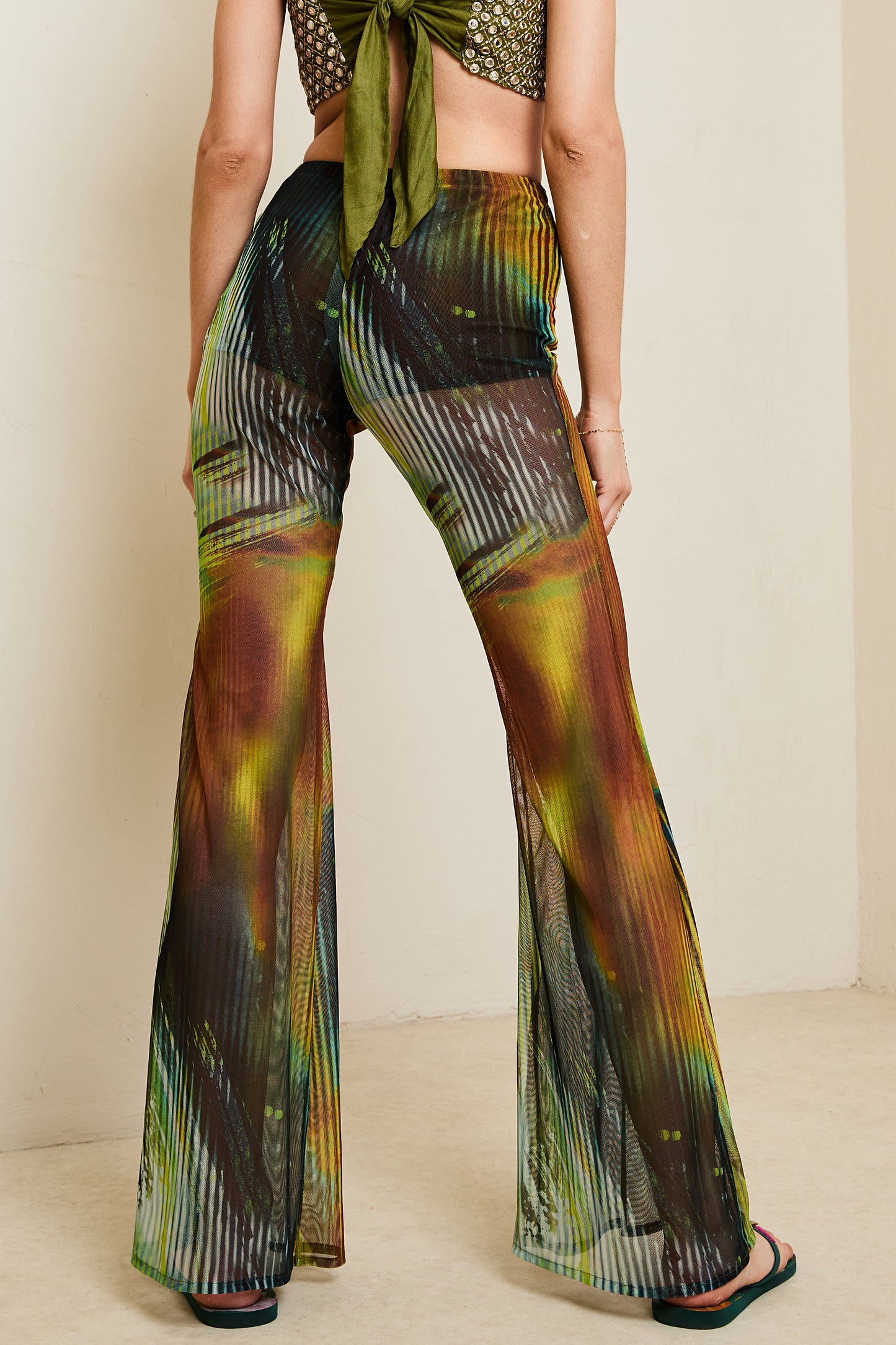 Olive Mesh Stretch Flares