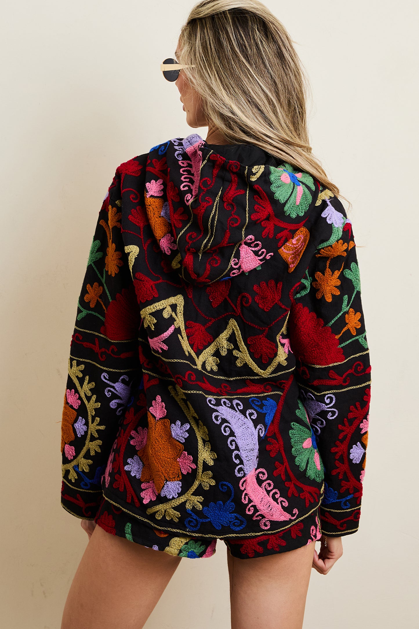 Black Suzani Hoody (With Linning & tassel tie)