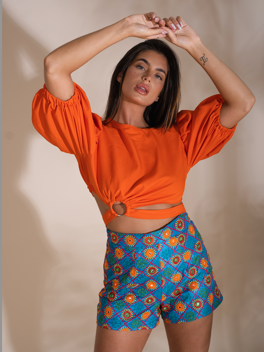 Blue & Orange Embroidered Shorts