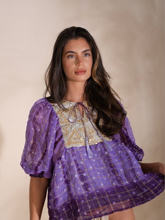 Purple Vintage Sari Kaftan Top