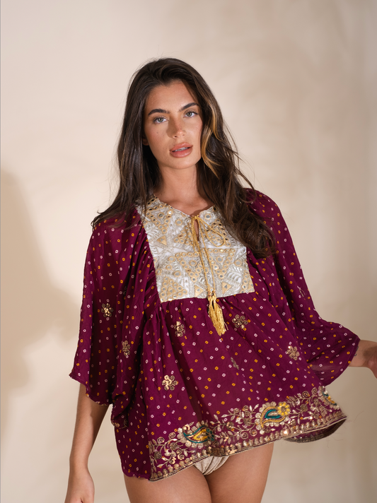 Gold Embellished Sari Kaftan Top